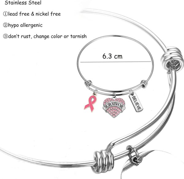 Gzrlyf Breast Cancer Survivor Bracelet Necklace Breast Cancer Awareness Gifts for Survivor Fighter - Image 6