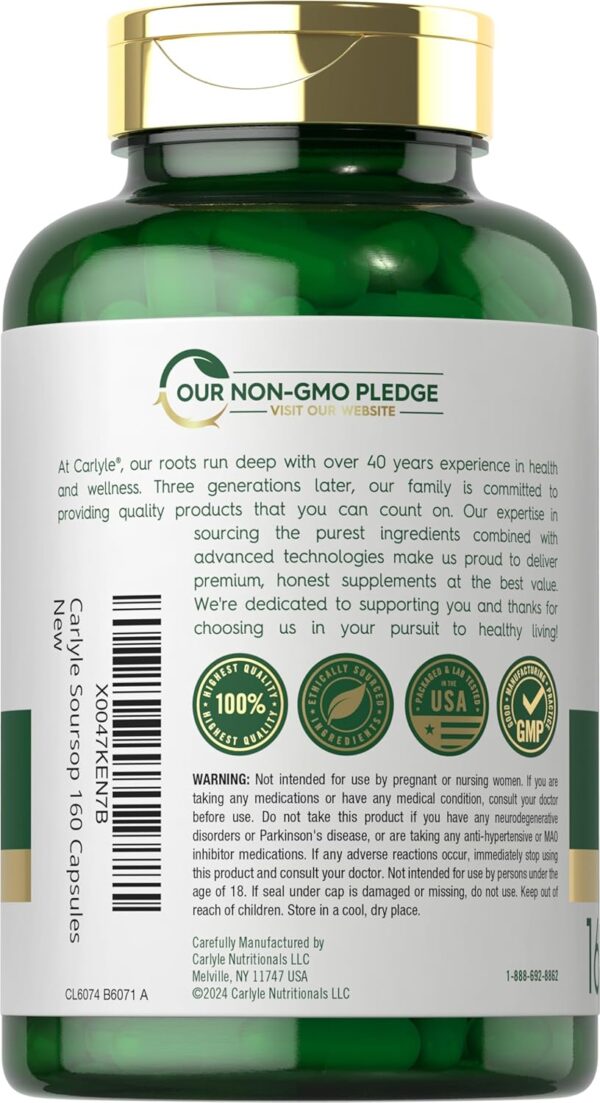 Carlyle Soursop Leaves | 2000mg | 160 Capsules | Traditional Herb | Non GMO, Gluten Free Supplement - Image 3