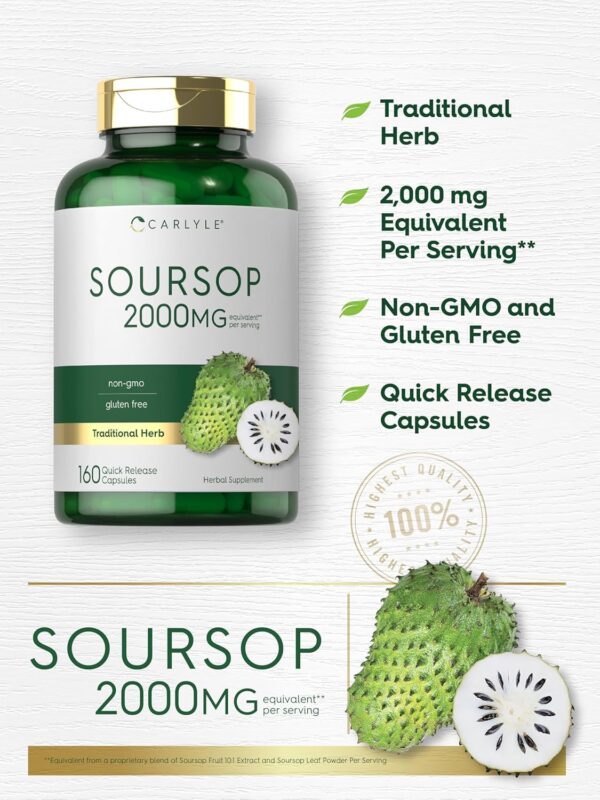 Carlyle Soursop Leaves | 2000mg | 160 Capsules | Traditional Herb | Non GMO, Gluten Free Supplement - Image 4