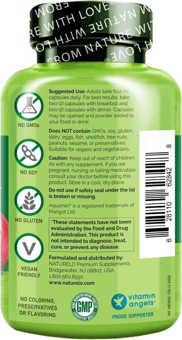NATURELO Whole Food Multivitamin for Men 50+ - with Vitamins, Minerals, Organic Herbal Extracts - Vegan Vegetarian - for Energy, Brain, Heart and Eye Health - 120 Capsules - Image 3
