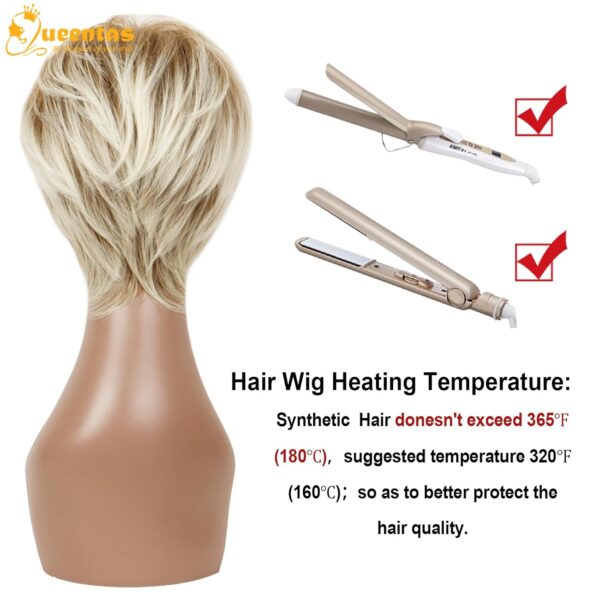 QUEENTAS Pixie Layered Short Blonde Wigs for White Women Black Women Synthetic Hair (Blonde Mixed Brown) - Image 6