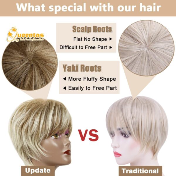 QUEENTAS Pixie Layered Short Blonde Wigs for White Women Black Women Synthetic Hair (Blonde Mixed Brown) - Image 9
