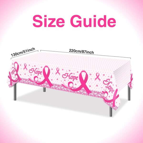 3 PCS Breast Cancer Tablecloth, Rectangular Plastic Table Covers, Disposable Pink Ribbon Tablecloth for Breast Cancer Day Supply Decorations - Image 2