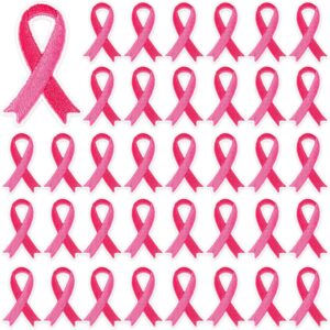 30 pcs Pink Ribbon Iron on Patches Breast Cancer Awareness Embroidered Sew Applique Repair Patch DIY Crafts for Women Girls Clothing Jacket Jeans Pants Dress Backpack Hat Decorations