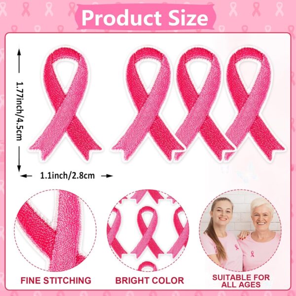 30 pcs Pink Ribbon Iron on Patches Breast Cancer Awareness Embroidered Sew Applique Repair Patch DIY Crafts for Women Girls Clothing Jacket Jeans Pants Dress Backpack Hat Decorations - Image 2
