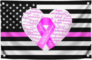 3x5 Fееt Breast Cancer Awareness Pink Ribbon Polyester Flag with 4 Brass Grommets - Outdoor Publicity Hope Faith Courage Strength Decor Banner - Breast Cancer Flags for House Yard Outside Garden Decor