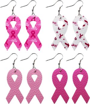 4Pairs Pink Ribbon Breast Cancer Awareness Earrings for Women - Breast Cancer Gifts