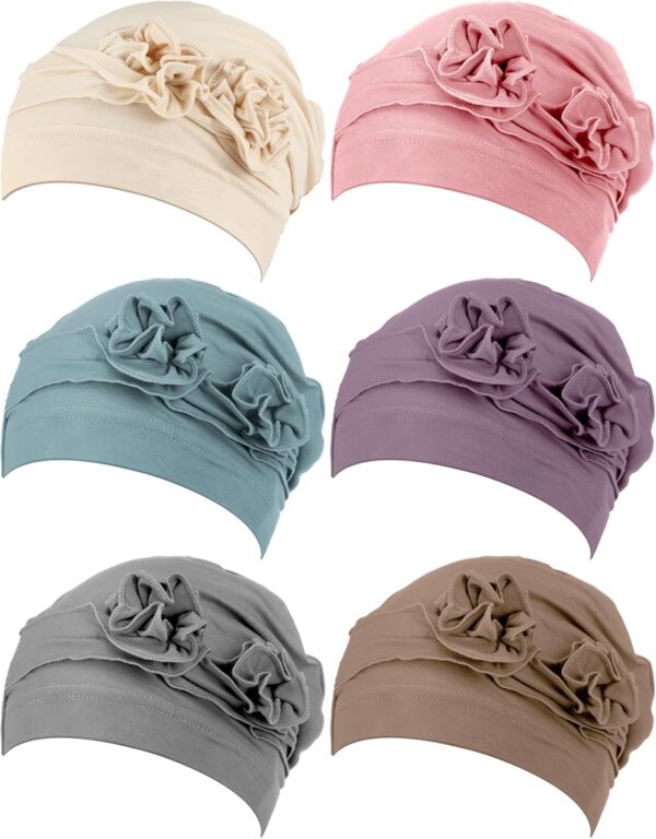 6 Pieces Chemo Turbans for Women Chemo Headwear Flower Cap Soft Cancer Hats Beanies Head Covering for Winter Gift