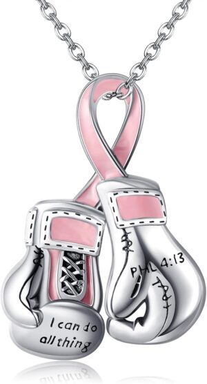 925 Sterling Silver Boxing Gloves Breast Cancer/Suicide Awareness/Bring Them Home/Wave/Moon Phase/Basketball/Airplane Pendant Necklace Awareness Jewelry for Women Sister Mom Grandmother