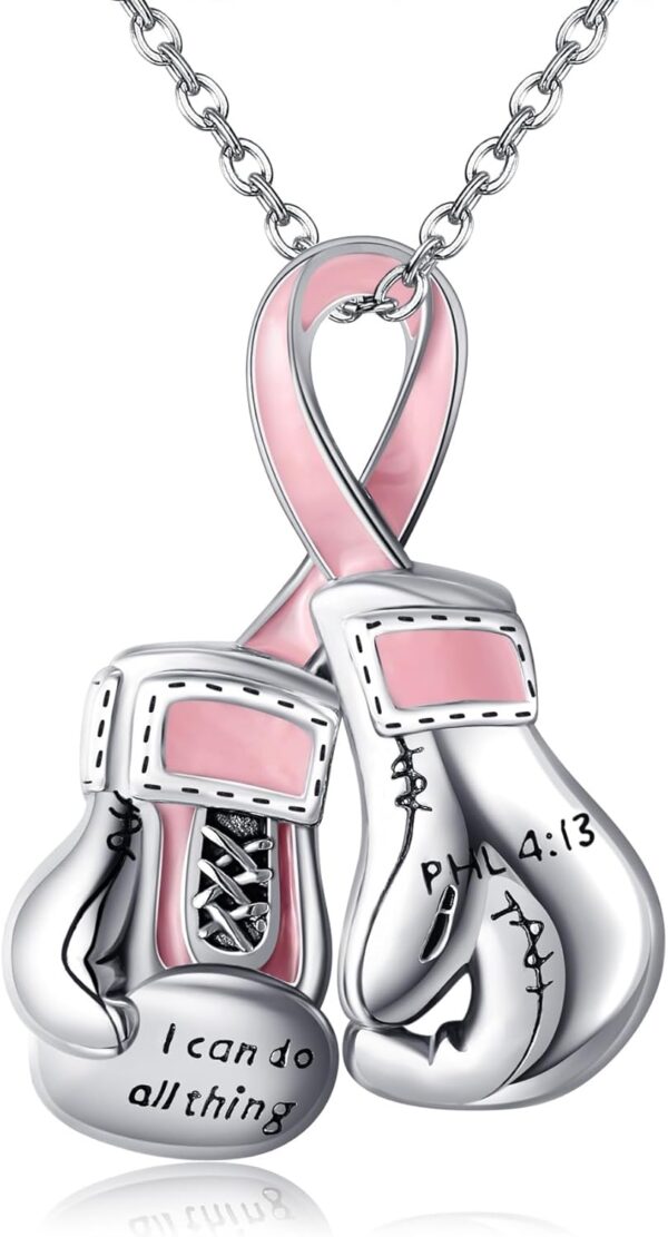925 Sterling Silver Boxing Gloves Breast Cancer/Suicide Awareness/Bring Them Home/Wave/Moon Phase/Basketball/Airplane Pendant Necklace Awareness Jewelry for Women Sister Mom Grandmother