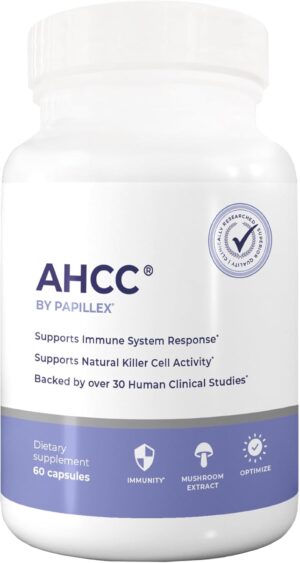 AHCC Supplement - Maximum Strength - Natural Immune Support Extract - Maintains Natural Killer Cell Activity - 20+ Human Research Studies - 60 Veggie Capsules (1 Pack)