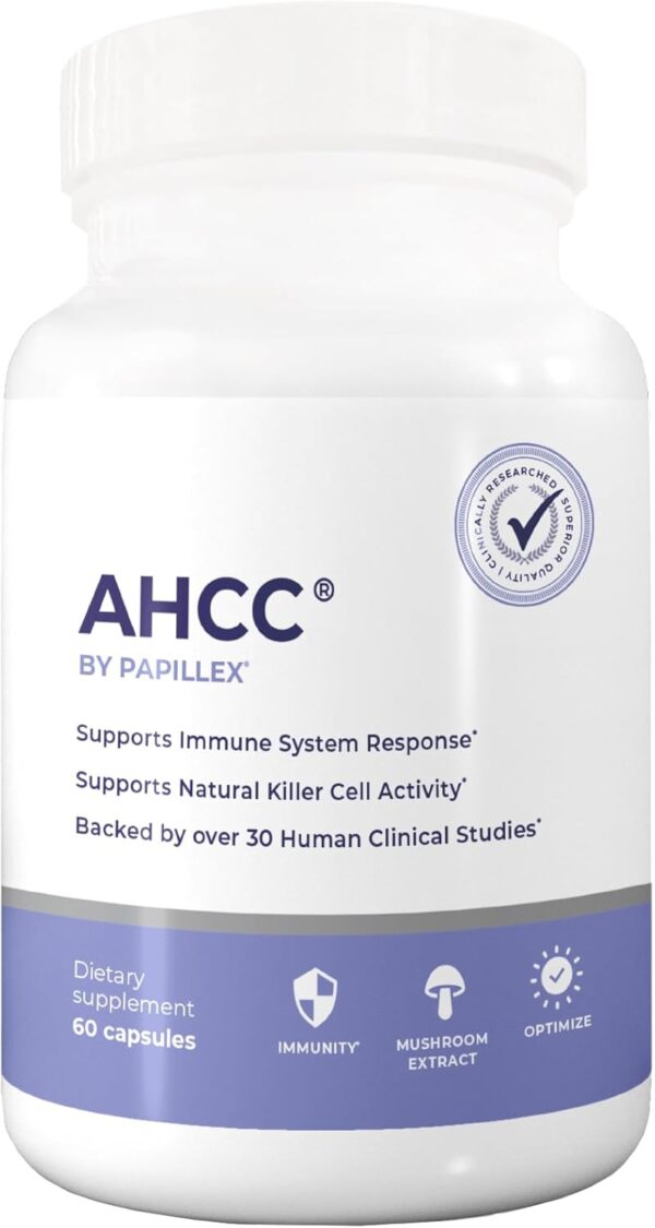 AHCC Supplement - Maximum Strength - Natural Immune Support Extract - Maintains Natural Killer Cell Activity - 20+ Human Research Studies - 60 Veggie Capsules (1 Pack)