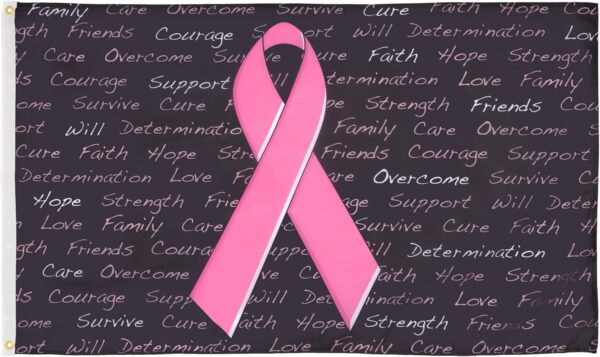 AZ FLAG - Breast Cancer Inscriptions Flag - 3x5 Ft - 100D Polyester Pink Ribbon Banner with Two Metal Grommets - Fade Resistant - Vivid Colors - 3' x 5' Feet - 150x90 Cm