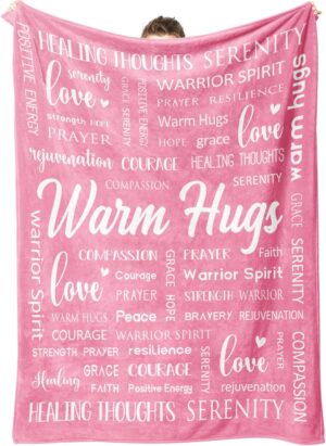 Afterprints Warm Hugs Healing Blanket - Breast Cancer Gifts for Women, Get Well Soon, Cancer Care, Feel Better, Think of You, Sympathy Gift for Friend Sister, Soft Comfort Throw Blankets 50" x 60"