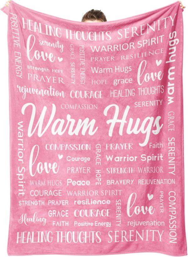 Afterprints Warm Hugs Healing Blanket - Breast Cancer Gifts for Women, Get Well Soon, Cancer Care, Feel Better, Think of You, Sympathy Gift for Friend Sister, Soft Comfort Throw Blankets 50" x 60"