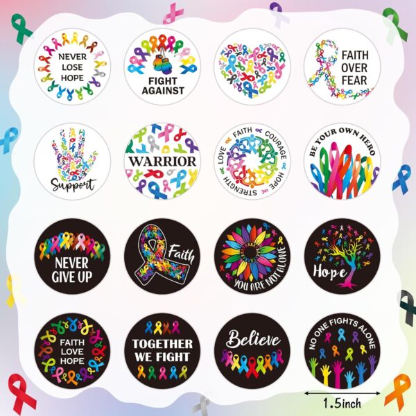 BeYumi Cancer Awareness Roll Stickers - 1000Pcs in 2 Rolls, Waterproof Vinyl Colorful Ribbon Round Decals for Laptop, Bottle, Notebook, Luggage - Gift for Oncology Nurse, Women Decor - Image 2