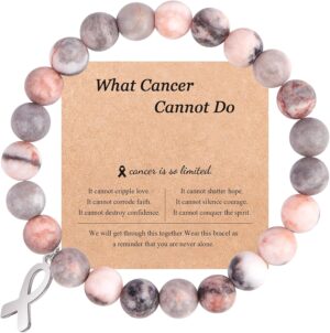 Breast Cancer Awareness Bracelets, Natural Stone Beaded Bracelets,Inspirational Bracelets Gifts for Women Girls Best Friend Sister