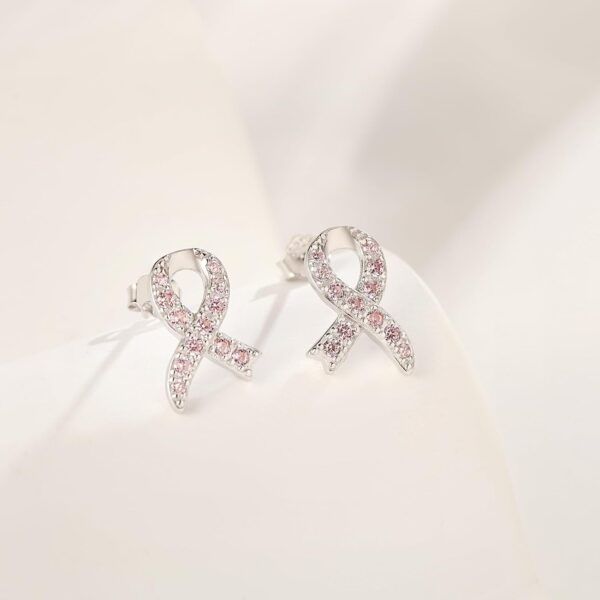 Breast Cancer Awareness Earrings 925 Sterling Silver Pink Ribbon Stud Bracelet Necklace Jewelry Survivor Gifts for Women - Image 2
