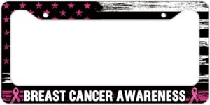 Breast Cancer Awareness License Plate Frame American Flag Car Tag Cover Pink Ribbon Auto Accessories
