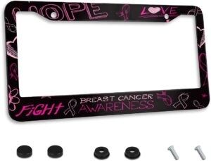 Breast Cancer Awareness License Plate Frame Hope Fight Stainless Steel Car Accessories Personalized License Plate Fits Standard U.S. Vehicles Size: 12.2 x 6 Inches for Men Women