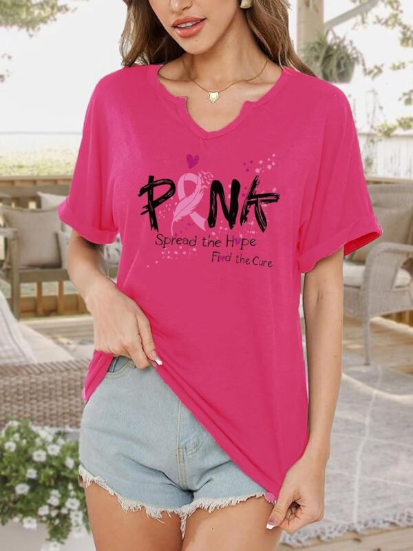 Breast Cancer Awareness Shirt Pink Ribbon Breast Cancer Support Squad Tshirts Cancer Survivor V-Neck Tops - Image 2
