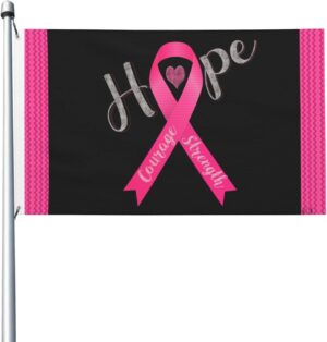 Breast Cancer Pink Ribbon 2 Flag 3x5 Foot Durable And Fade Resistant,Perfect For Any Balcony Or Courtyard,Garden Decorative Banner