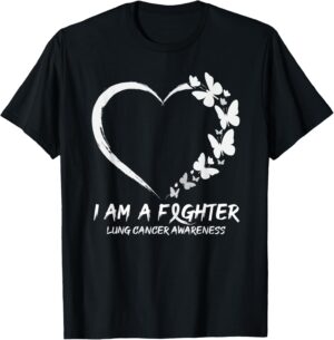 Butterfly Heart I Am A Fighter Lung Cancer Awareness T-Shirt