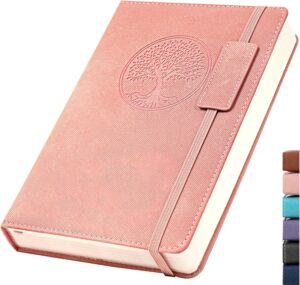 CAGIE Lined Journal Notebook for Women Hardcover Leather Journals for Writing, 256 Pages A5 Journaling Notebooks for Work Girls Diary, 5.7"x8.3", Pink