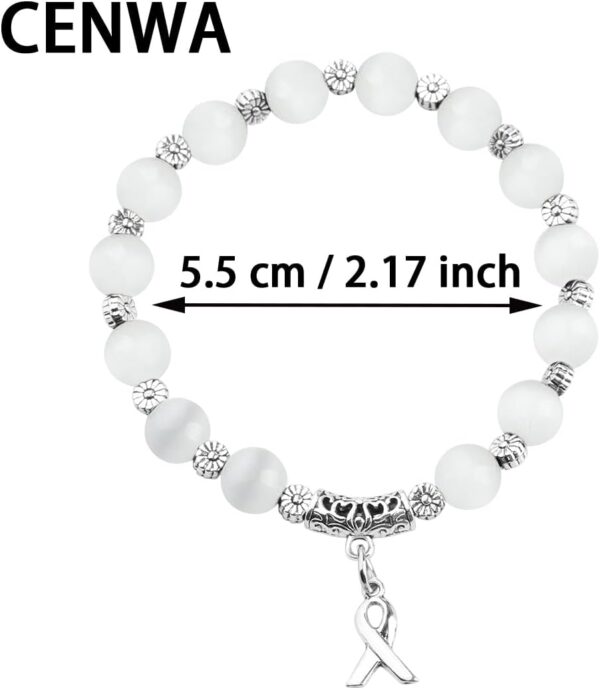 CENWA Lung Cancer Awareness Ribbon White Beads Bracelet Lung Cancer Awareness Gift For Her - Image 2