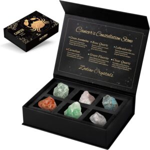 Cancer Crystals Gift Set, Zodiac Signs Healing Crystals Birthstones with Horoscope Box Set Cancer Astrology Crystals Healing Stones Gifts