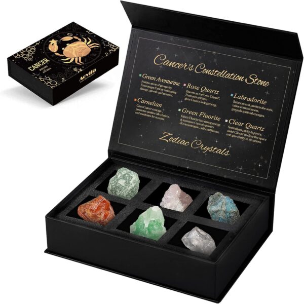 Cancer Crystals Gift Set, Zodiac Signs Healing Crystals Birthstones with Horoscope Box Set Cancer Astrology Crystals Healing Stones Gifts