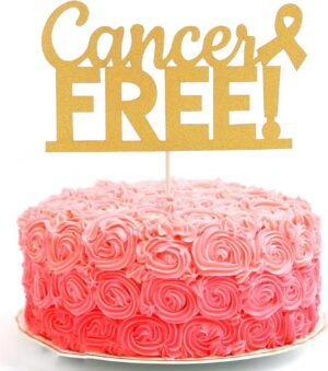 Cancer Free Cake Topper - Golden Glitter Cancer Survivor Cake Topper, Celebration Cancer Survivor Party Cake Decoration Supplies