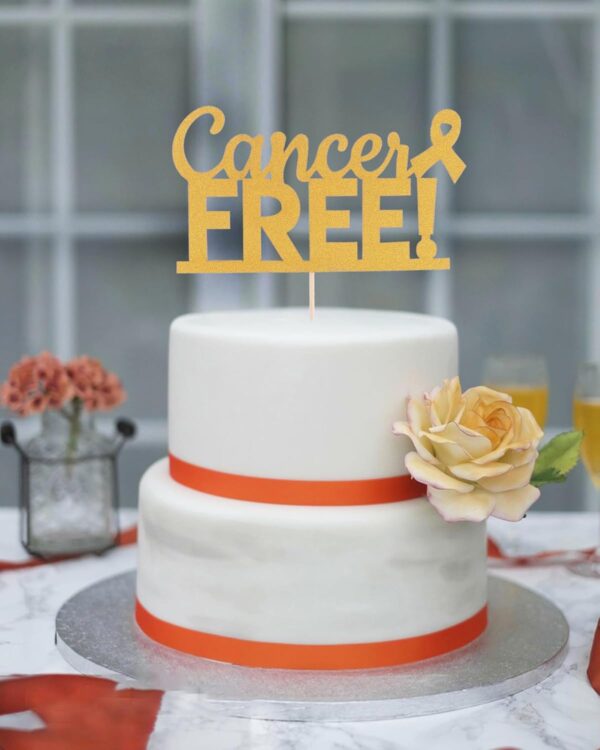 Cancer Free Cake Topper - Golden Glitter Cancer Survivor Cake Topper， Celebration Cancer Survivor Party Cake Decoration Supplies - Image 2