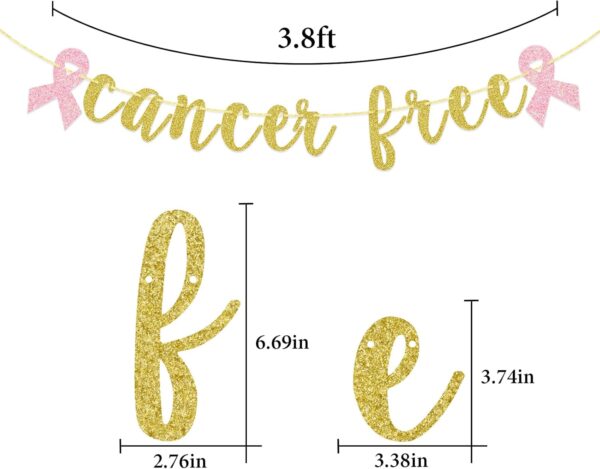 Cancer Free Glitter Banner, Cancer Survivor Decoration, Beat Cancer Party Garland, Cancer Ribbon Sign - Image 2