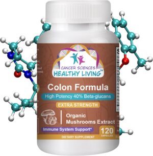Cancer Sciences Colon Wellness Supplement, USDA Certified Organic Mushrooms Extract, Extra Strength 1,500 mg, High Potency 40% Beta-Glucans, Immune, Gut & Digestive, Colon Cleanse & Detox, 120 Caps