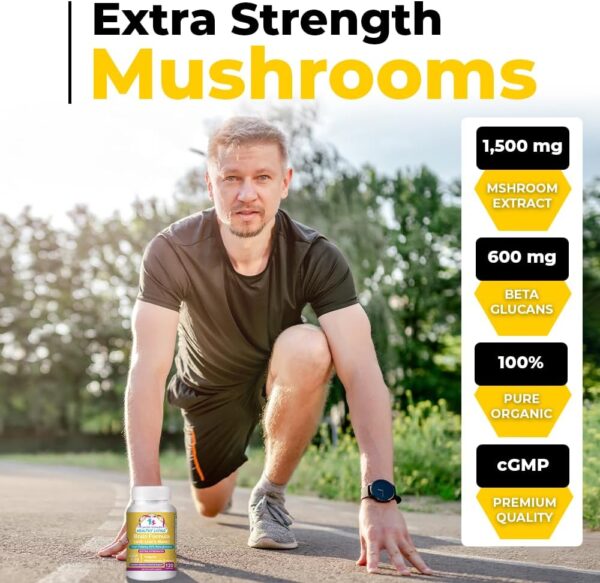 Cancer Sciences Memory Supplement for Brain, USDA Certified Organic Mushrooms Extract, Brain Health Supplements, Extra Strength 1,500 mg, High Potency 40% Beta-Glucans, Immune Support, 120 Capsules - Image 2
