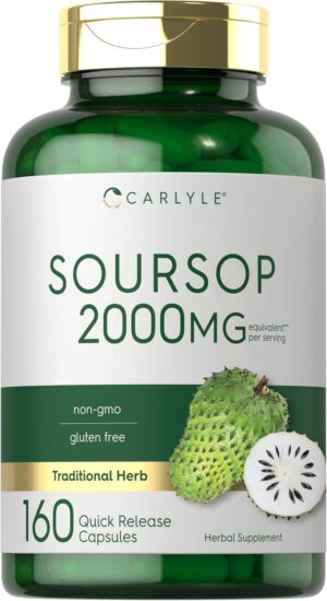 Carlyle Soursop Leaves | 2000mg | 160 Capsules | Traditional Herb | Non GMO, Gluten Free Supplement