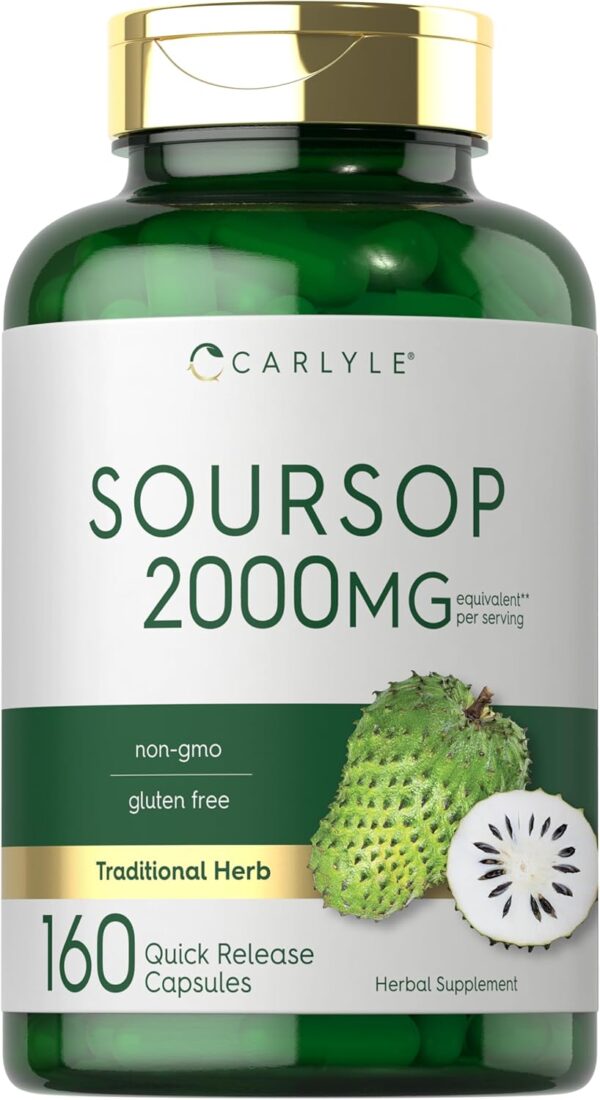 Carlyle Soursop Leaves | 2000mg | 160 Capsules | Traditional Herb | Non GMO, Gluten Free Supplement