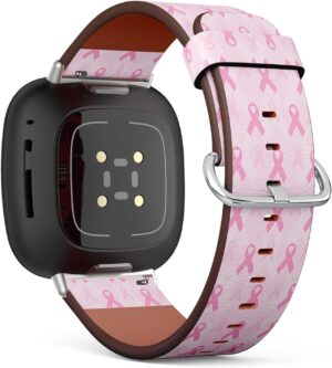 Compatible with Samsung Galaxy Watch 6 / Classic, Galaxy Watch 5 / PRO, Galaxy Watch 4 Classic, Leather Watch Band (Breast Cancer Awareness Pink Ribbon) Smartwatch Strap Bracelet