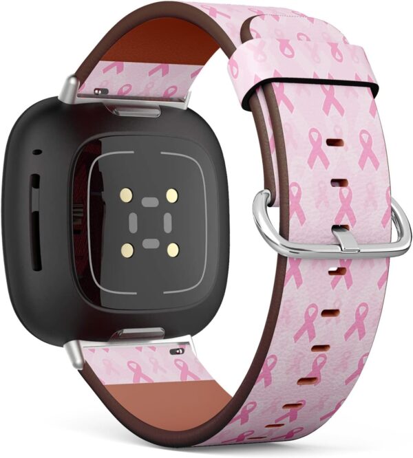 Compatible with Samsung Galaxy Watch 6 / Classic, Galaxy Watch 5 / PRO, Galaxy Watch 4 Classic, Leather Watch Band (Breast Cancer Awareness Pink Ribbon) Smartwatch Strap Bracelet