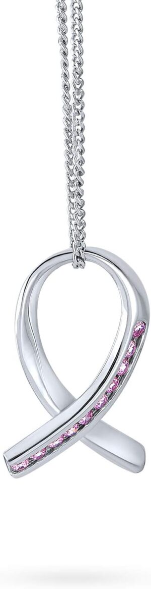 Created Opal Enamel CZ Cubic Zirconia Pink Ribbon For Breast Cancer Awareness Pendant Stud Earrings For Women .925 Sterling Silver October Birthstone