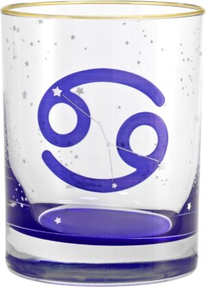 Culver 22k Gold Rim Cancer Astrological Zodiac Sign Blue Bottom DOF Double Old Fashioned Glass, 13.5-Ounce (Single Glass) (Cancer)