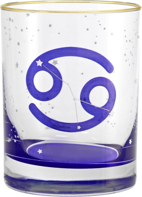 Culver 22k Gold Rim Cancer Astrological Zodiac Sign Blue Bottom DOF Double Old Fashioned Glass, 13.5-Ounce (Single Glass) (Cancer)