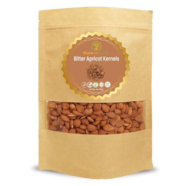Cure wid Pure Certified Organic Bitter Apricot Kernels 1lb -Freshly Packed,Gluten Free,Raw,Non-GMO Organic Apricot Seeds - Rich in Vitamin B17 - Eco-Friendly Resealable Packaging