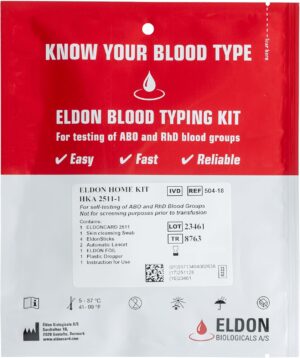 Eldoncard INC Blood Type Test (Complete KIT) - Find Out if You are A, B, O, AB & RH- Results in Minutes - Air Sealed Envelope, Safety Lancet, Micropipette, Cleansing Swab - 1 Pack