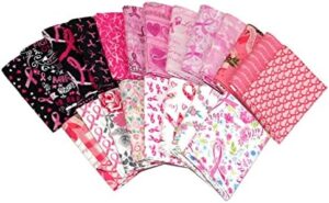 Fields 10 Fat Quarters - Breast Cancer Awareness Pink Ribbons Survivors Hearts Floral Inspirational Quality Quilters Cotton Fabrics Assorted Fat Quarter Bundle M492.26