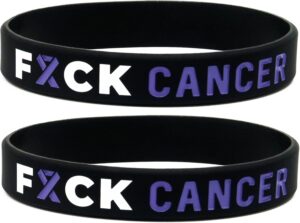 Fuck Cancer Wristbands with Lavender Purple Awareness Ribbon (6-pack) - Bulk Pack of 6 Silicone Bracelets for Men Women Adults - Cancer Awareness Accessories and Support Gifts for Cancer Survivors