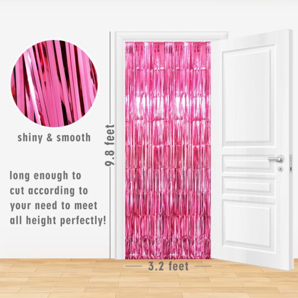GOER 3.2 ft x 9.8 ft Metallic Tinsel Foil Fringe Curtains Party Photo Backdrop Party Streamers for Galentines Day,Birthday,Graduation,New Year Eve Decorations Wedding Decor (1 Pack, Hot Pink) - Image 2