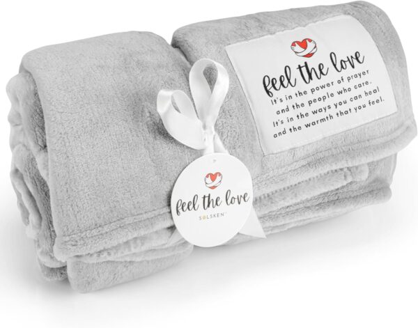 Get Well Blanket - Healing Blanket - Inspirational Blankets for Women/Men - Get Well Soon Gifts - Warm Hugs - Soft Fleece Throw Blanket - Strength - Healing Thoughts (Gray Fleece 50x65)
