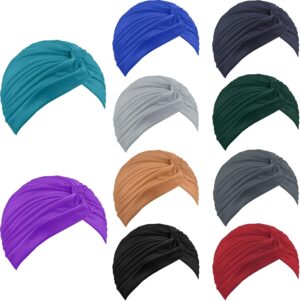 Geyoga 10 Pcs Stretchy Turban Cap Chemo Head Wraps Cancer Headwear Bennie Twisted India's Hat for Women
